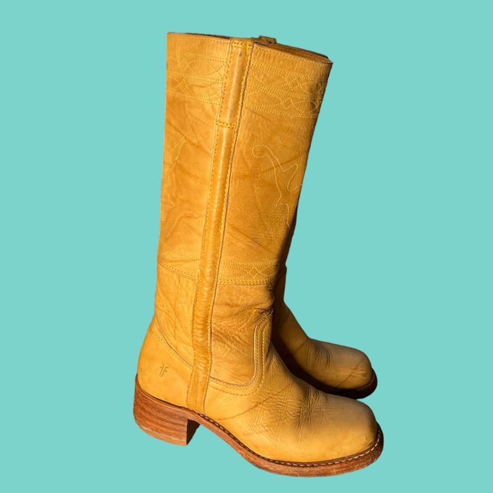 Frye Tall Western Heeled Boots in Mustard Yellow - Picture 4 of 12